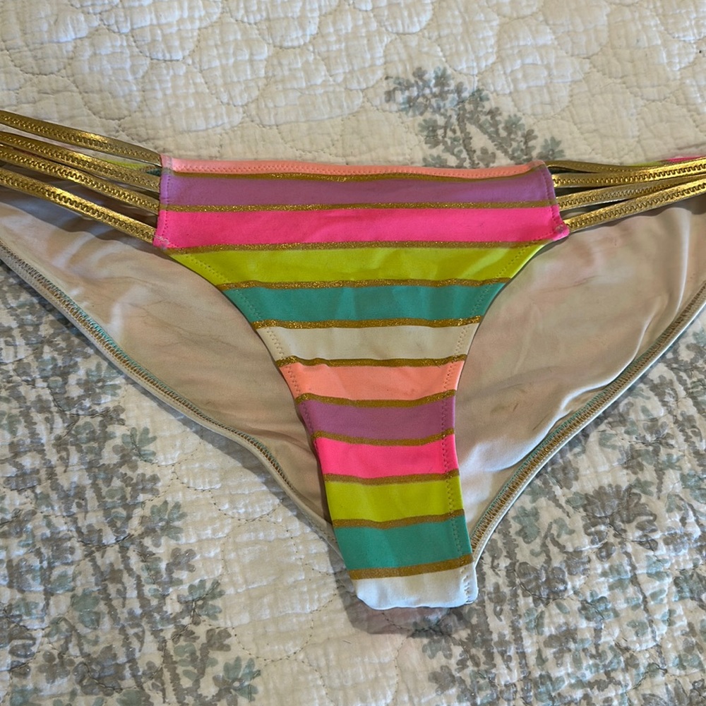 SOLD ‼️ Victoria’s Secret Bikini bottoms, neon colors with gold stripe